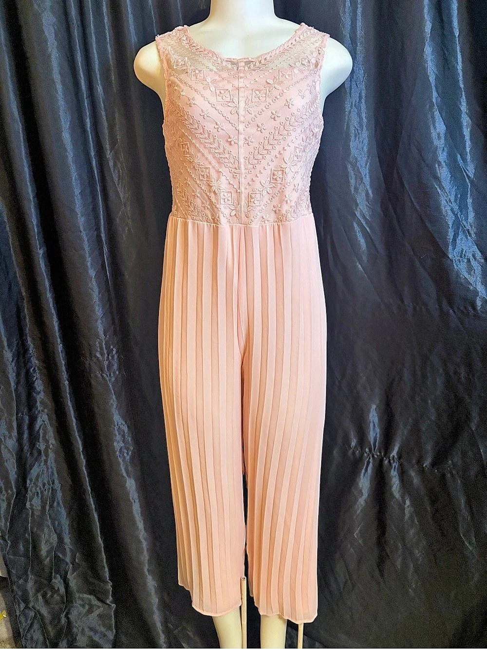 kensie girl Sleeveless Floral Soutache Pleated Jumpsuit Pink
